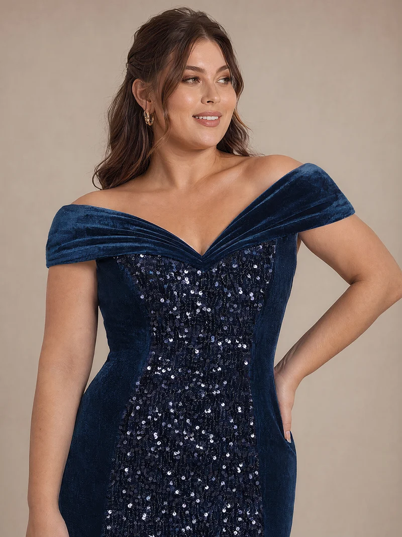 Robe de soirée maxi en velours à sequins et coupe évasée