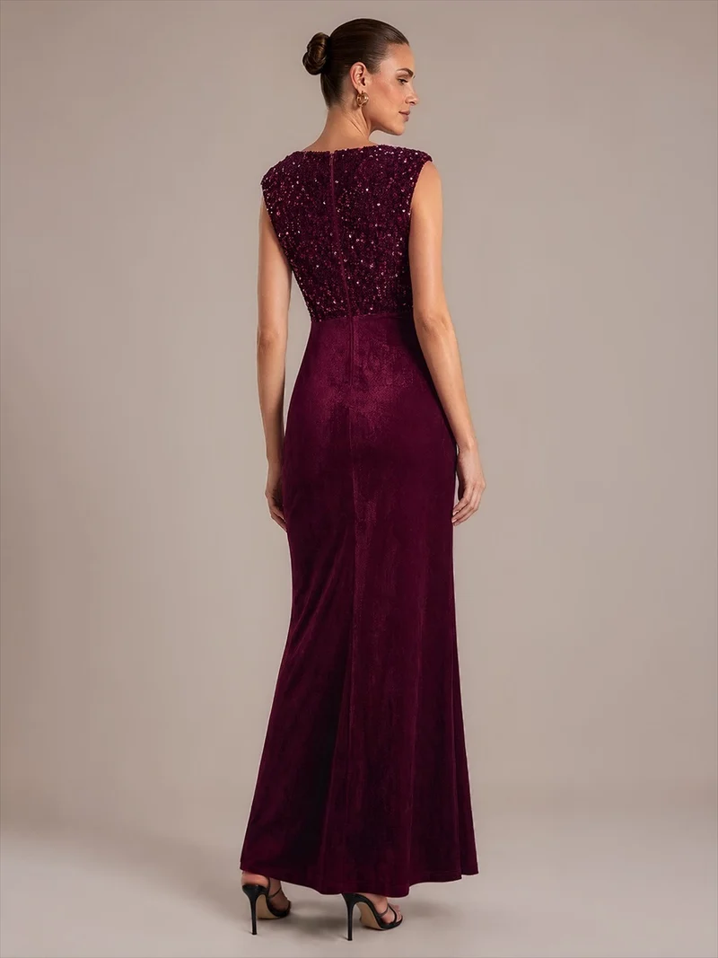 Robe de soirée maxi en velours drapé à décolleté en V