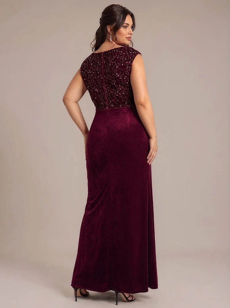 Robe de soirée maxi en velours drapé à décolleté en V