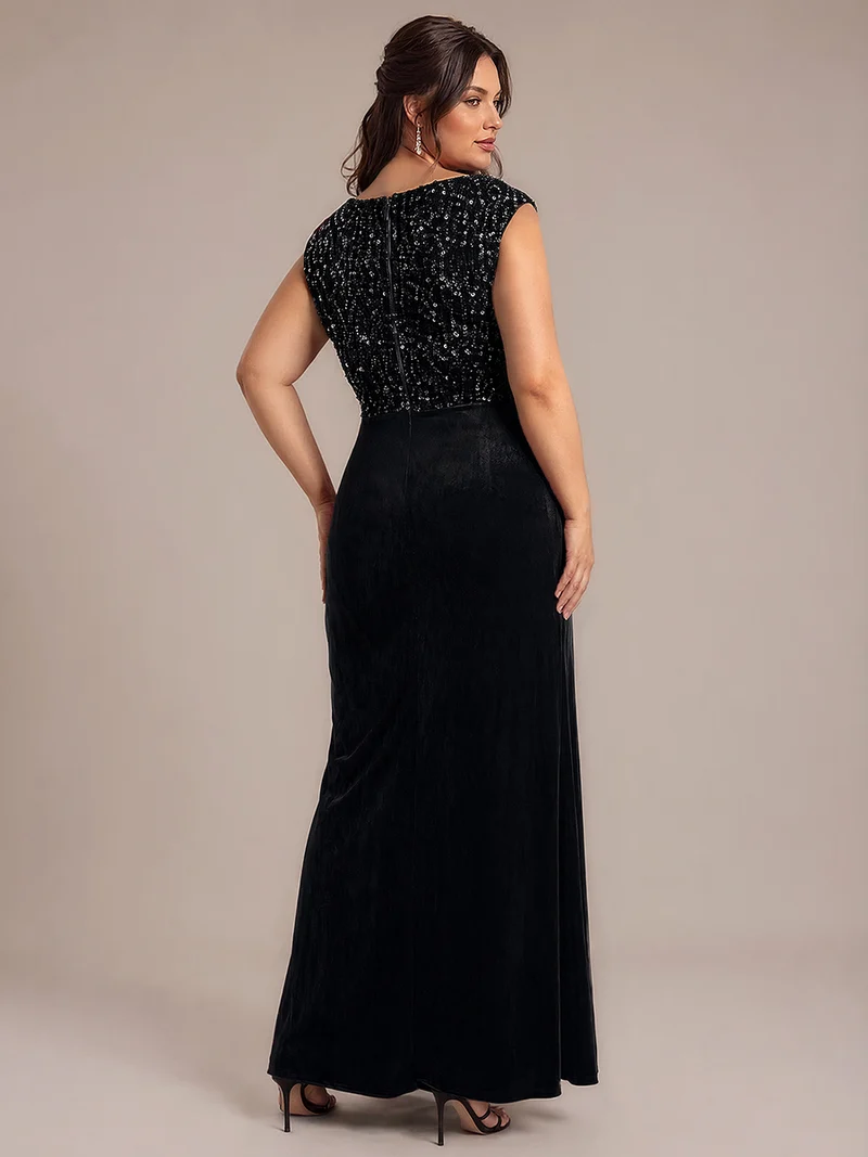 Robe de soirée maxi en velours drapé à décolleté en V