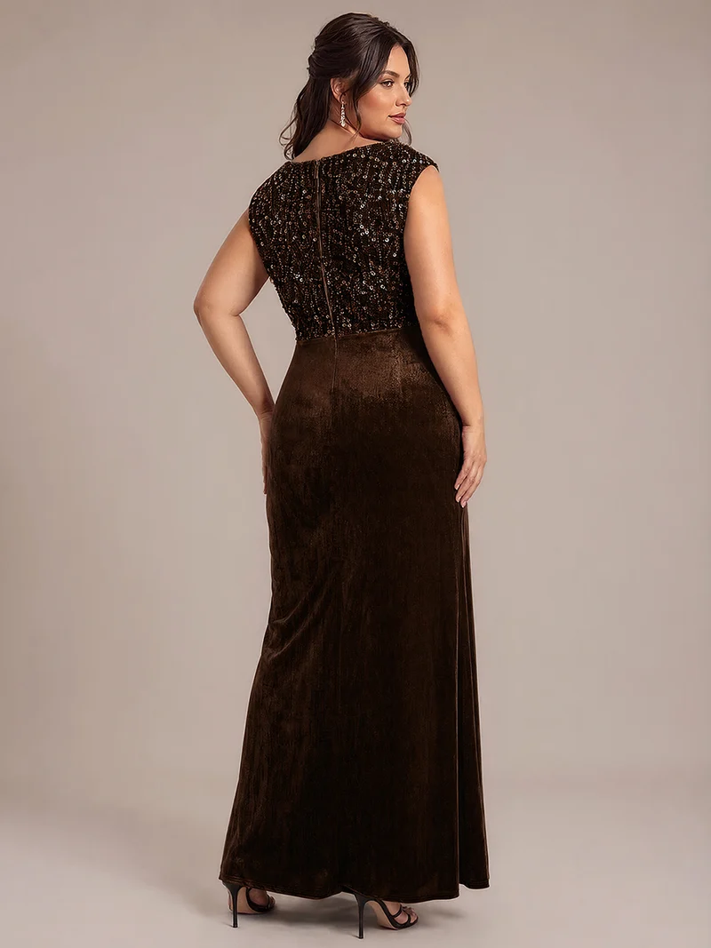 Robe de soirée maxi en velours drapé à décolleté en V