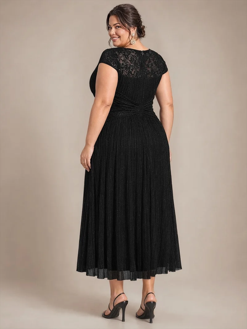 Robe midi en tulle à sequins pour invitée de mariage, à manches courtes