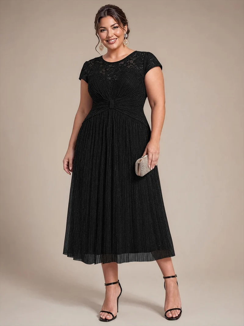 Robe midi en tulle à sequins pour invitée de mariage, à manches courtes