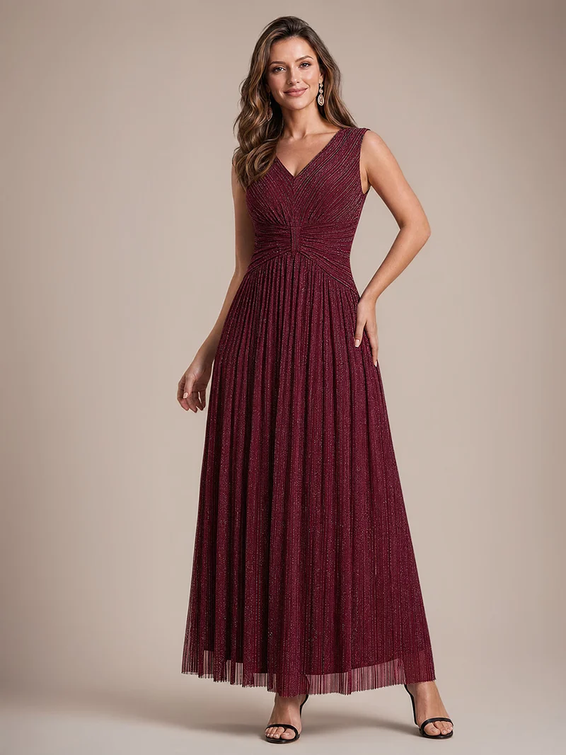 Robe de soirée longue en tulle irisé à col V