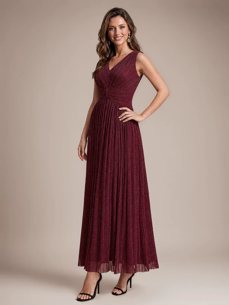 Robe de soirée longue en tulle irisé à col V