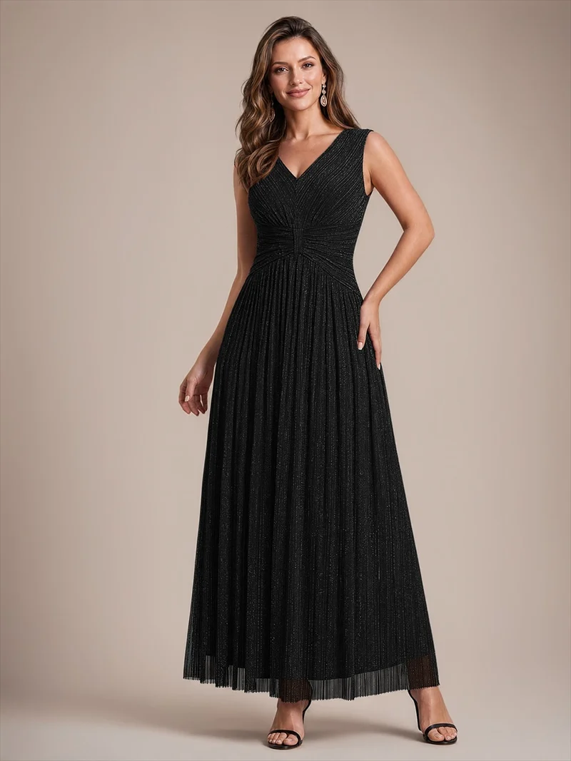 Robe de soirée longue en tulle irisé à col V