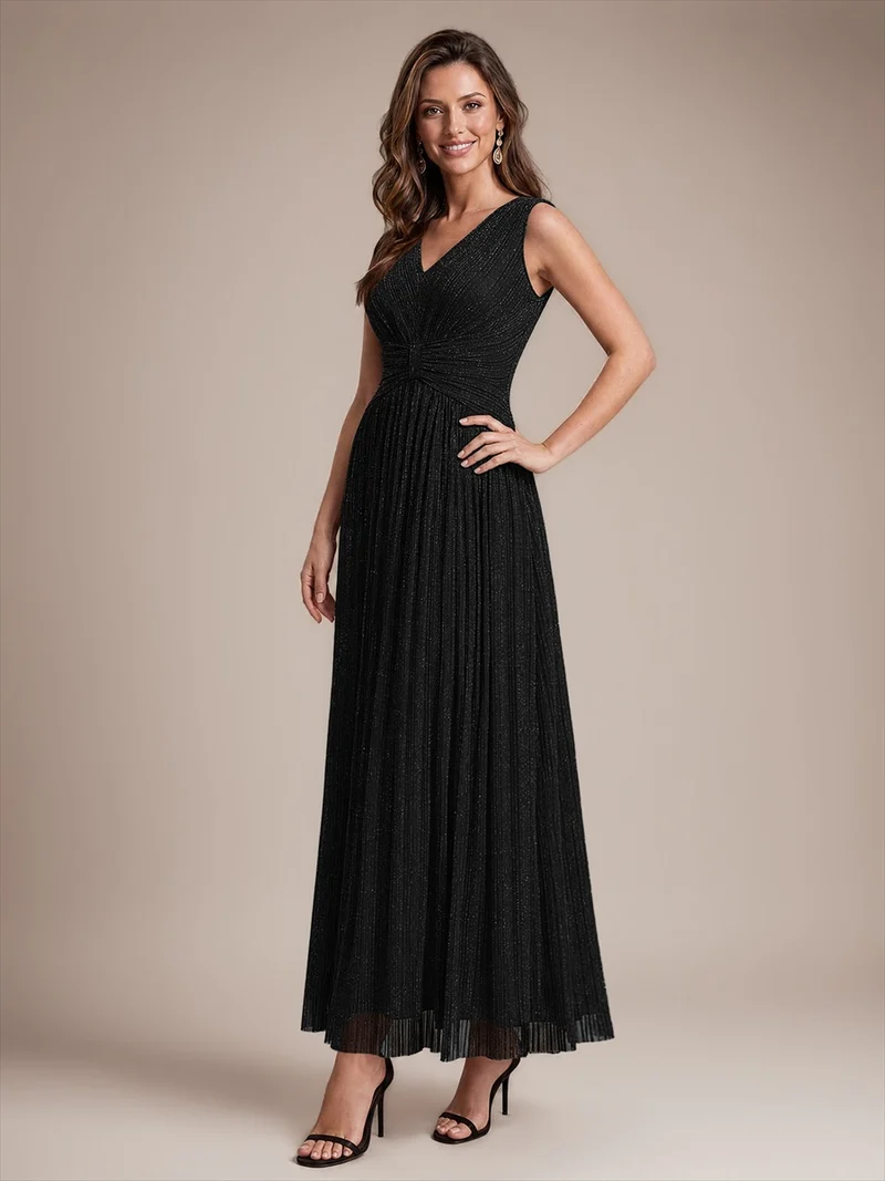 Robe de soirée longue en tulle irisé à col V
