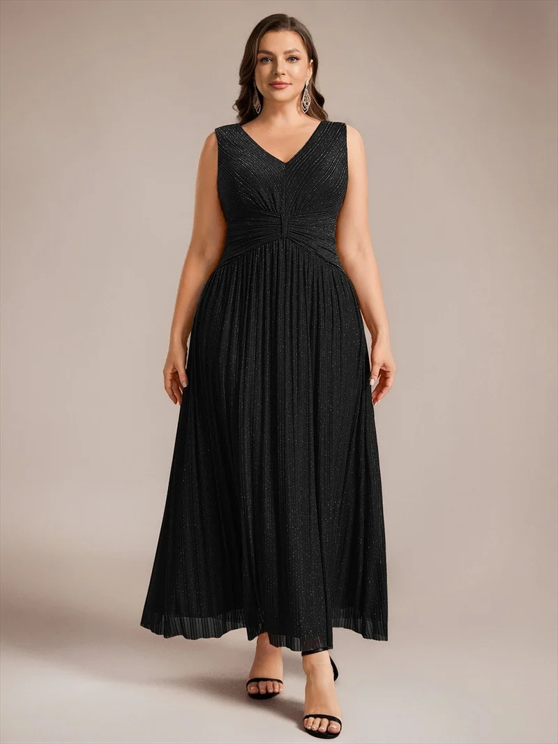 Robe de soirée longue en tulle irisé à col V