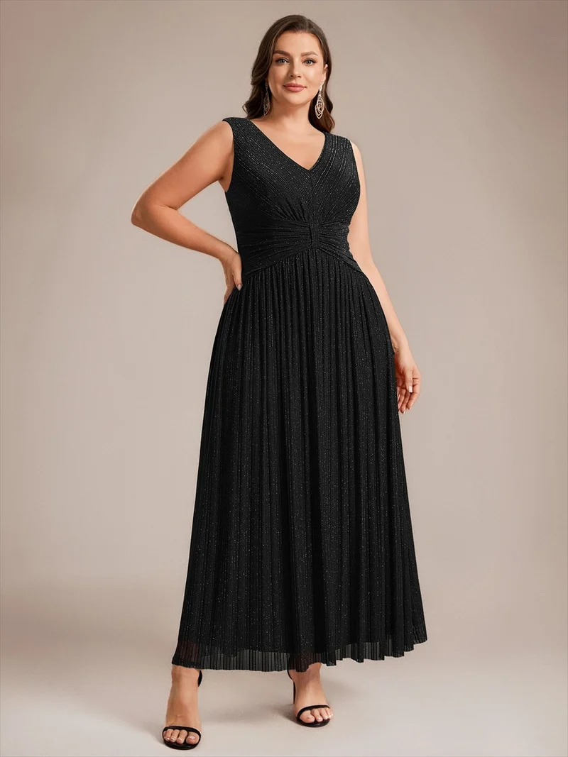 Robe de soirée longue en tulle irisé à col V