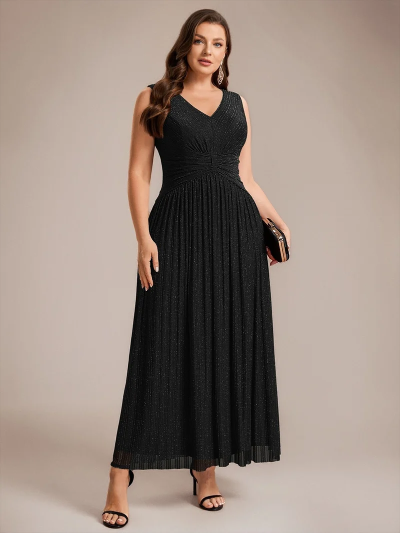 Robe de soirée longue en tulle irisé à col V