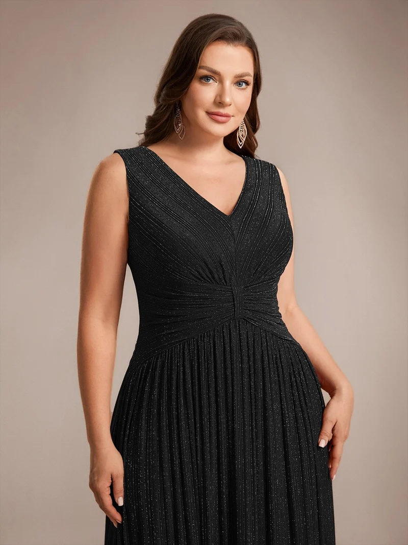 Robe de soirée longue en tulle irisé à col V