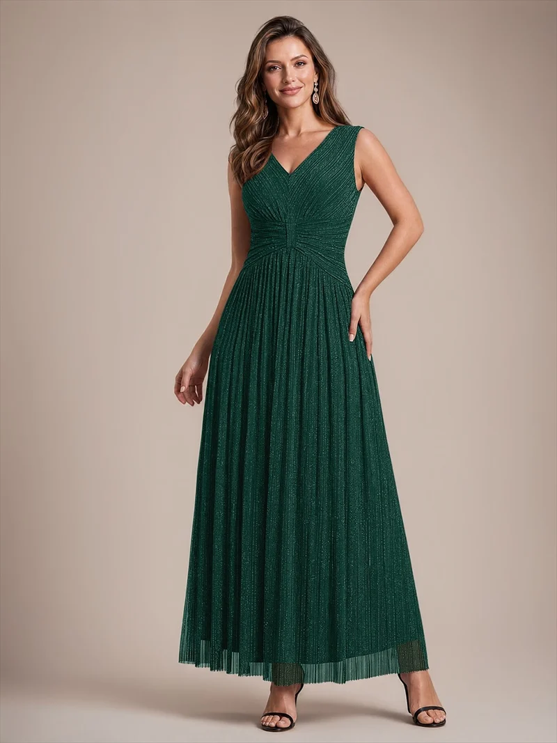 Robe de soirée longue en tulle irisé à col V