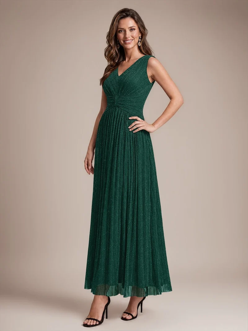 Robe de soirée longue en tulle irisé à col V
