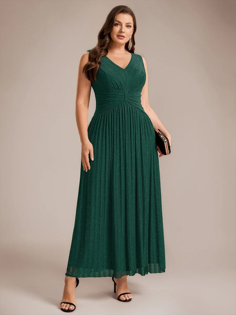Robe de soirée longue en tulle irisé à col V