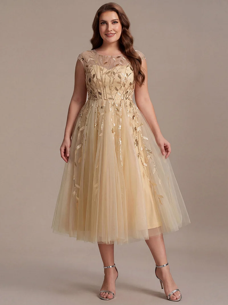 Robe invitée mariage grande taille à paillettes coupe trapèze