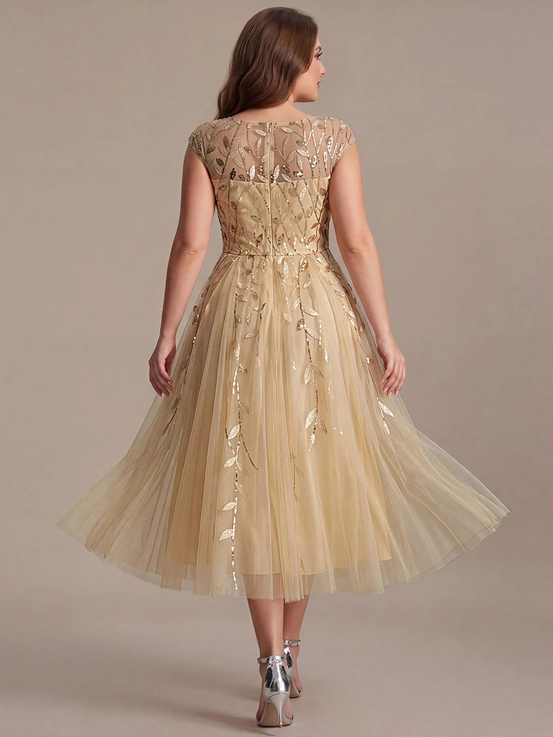Robe invitée mariage grande taille à paillettes coupe trapèze