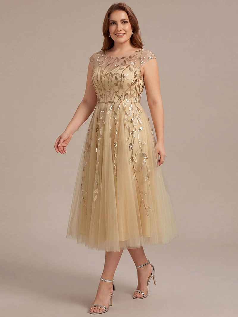 Robe invitée mariage grande taille à paillettes coupe trapèze