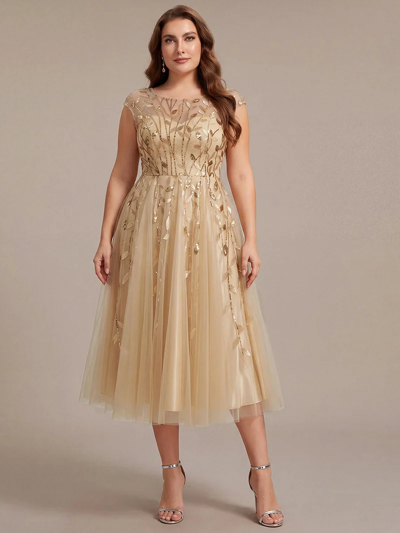 Robe invitée mariage grande taille à paillettes coupe trapèze