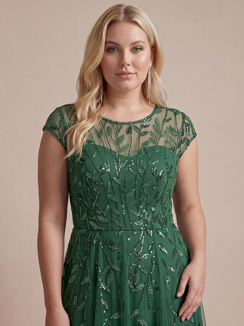 Robe de soirée mi-longue à paillettes avec manches cape