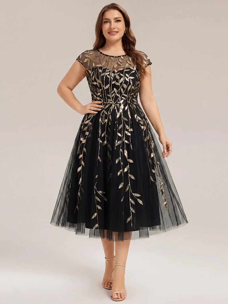 Robe invitée mariage grande taille à paillettes coupe trapèze