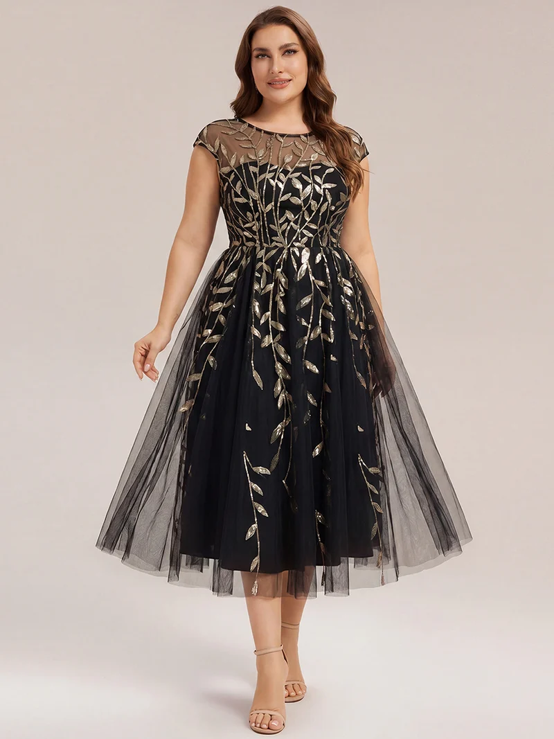 Robe invitée mariage grande taille à paillettes coupe trapèze