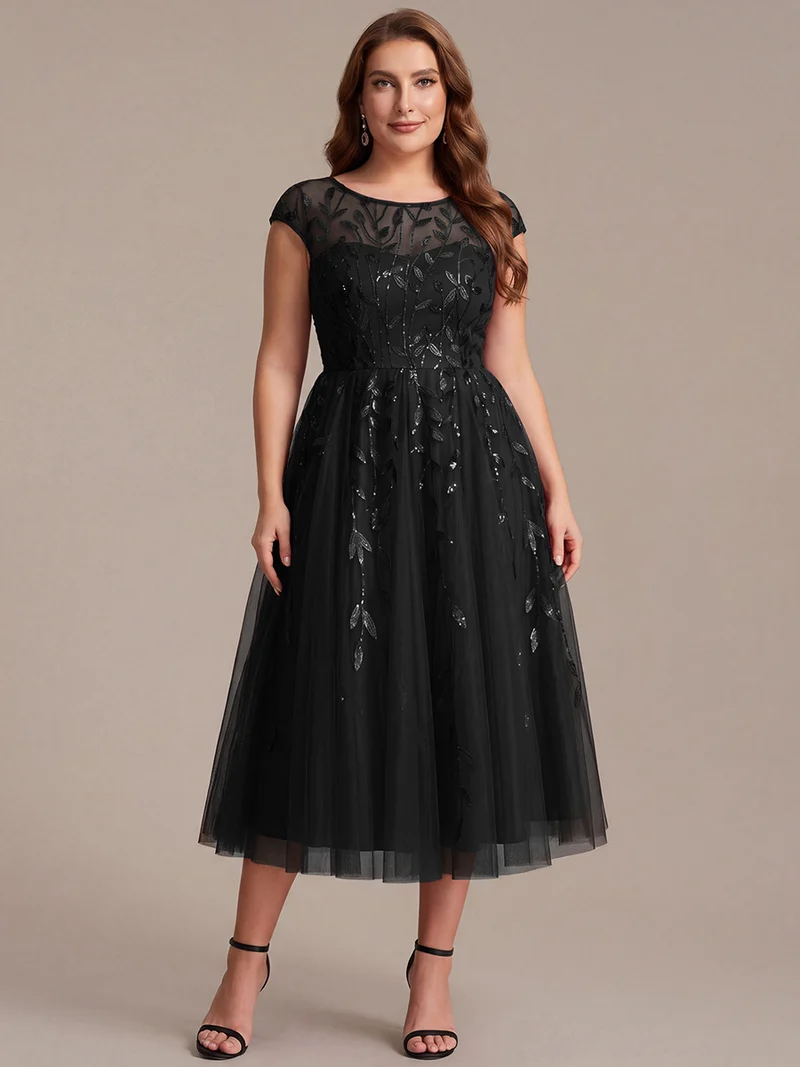 Robe invitée mariage grande taille à paillettes coupe trapèze