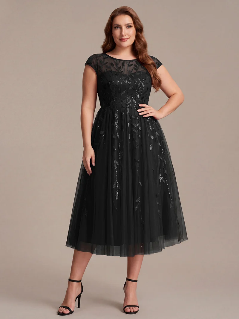 Robe invitée mariage grande taille à paillettes coupe trapèze