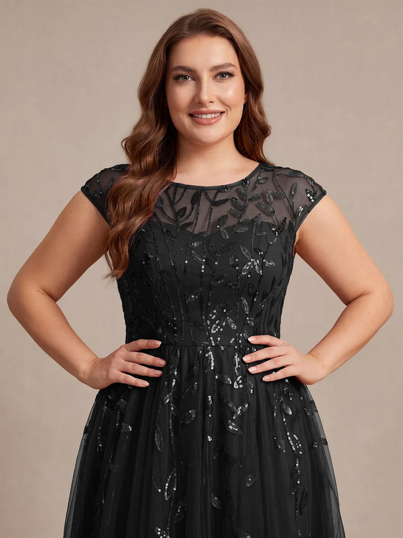 Robe invitée mariage grande taille à paillettes coupe trapèze