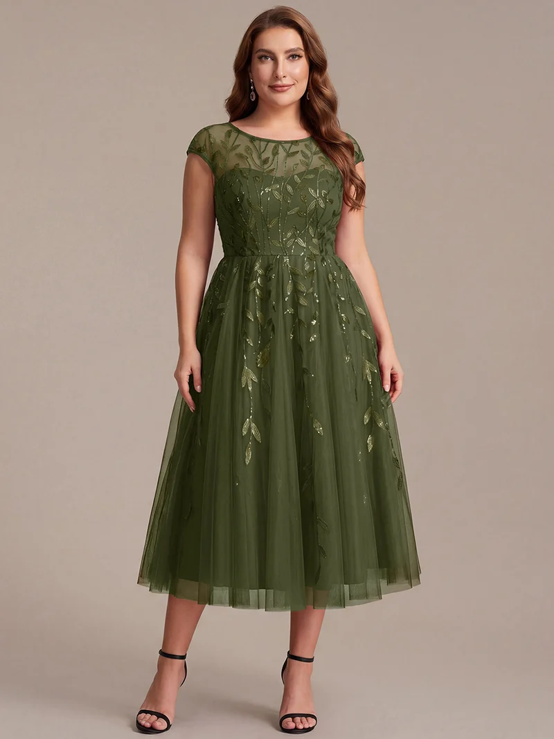 Robe invitée mariage grande taille à paillettes coupe trapèze