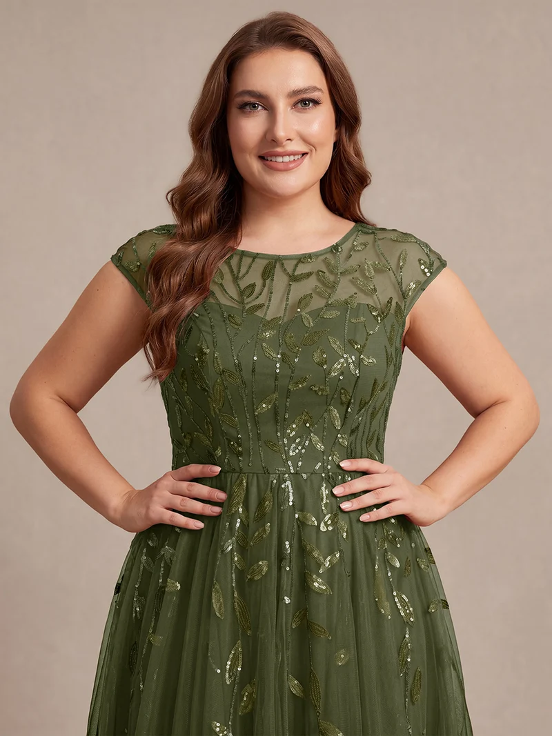 Robe invitée mariage grande taille à paillettes coupe trapèze