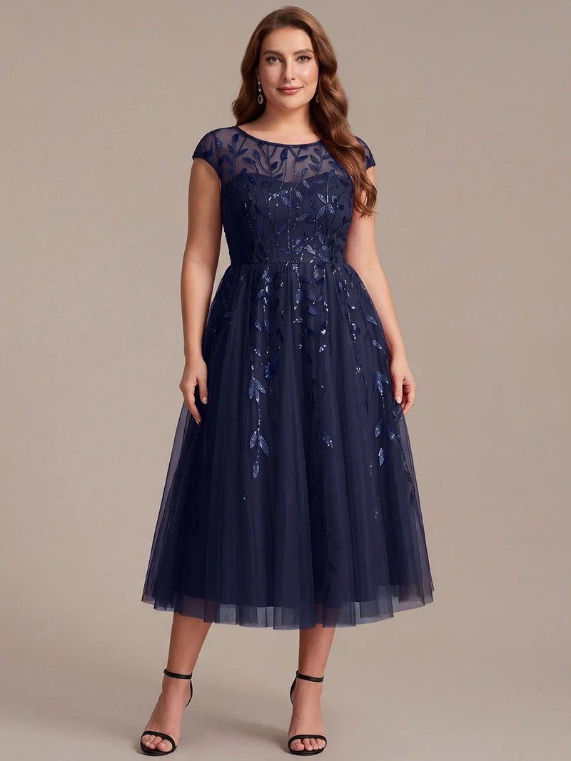 Robe invitée mariage grande taille à paillettes coupe trapèze