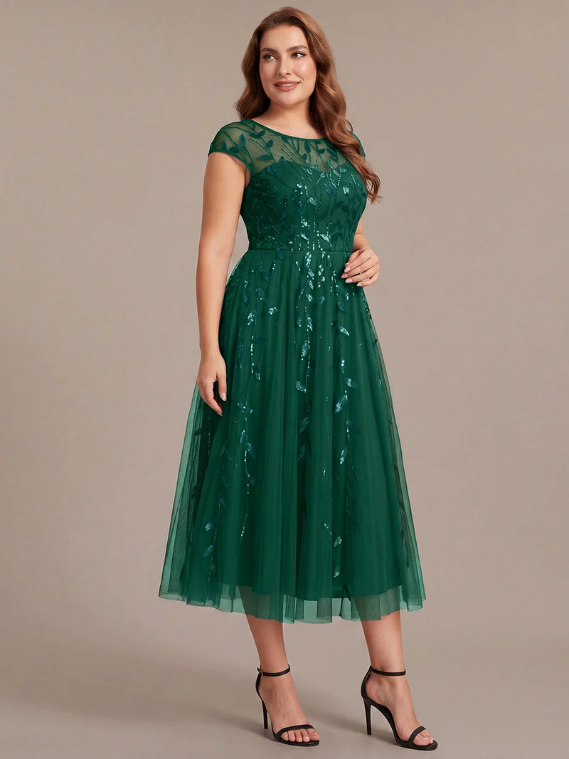 Robe invitée mariage grande taille à paillettes coupe trapèze