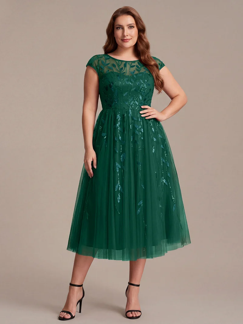 Robe invitée mariage grande taille à paillettes coupe trapèze