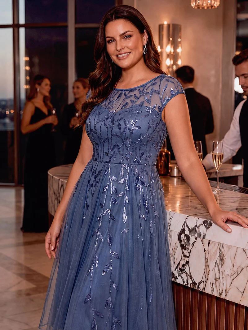 Robe invitée mariage grande taille à paillettes coupe trapèze
