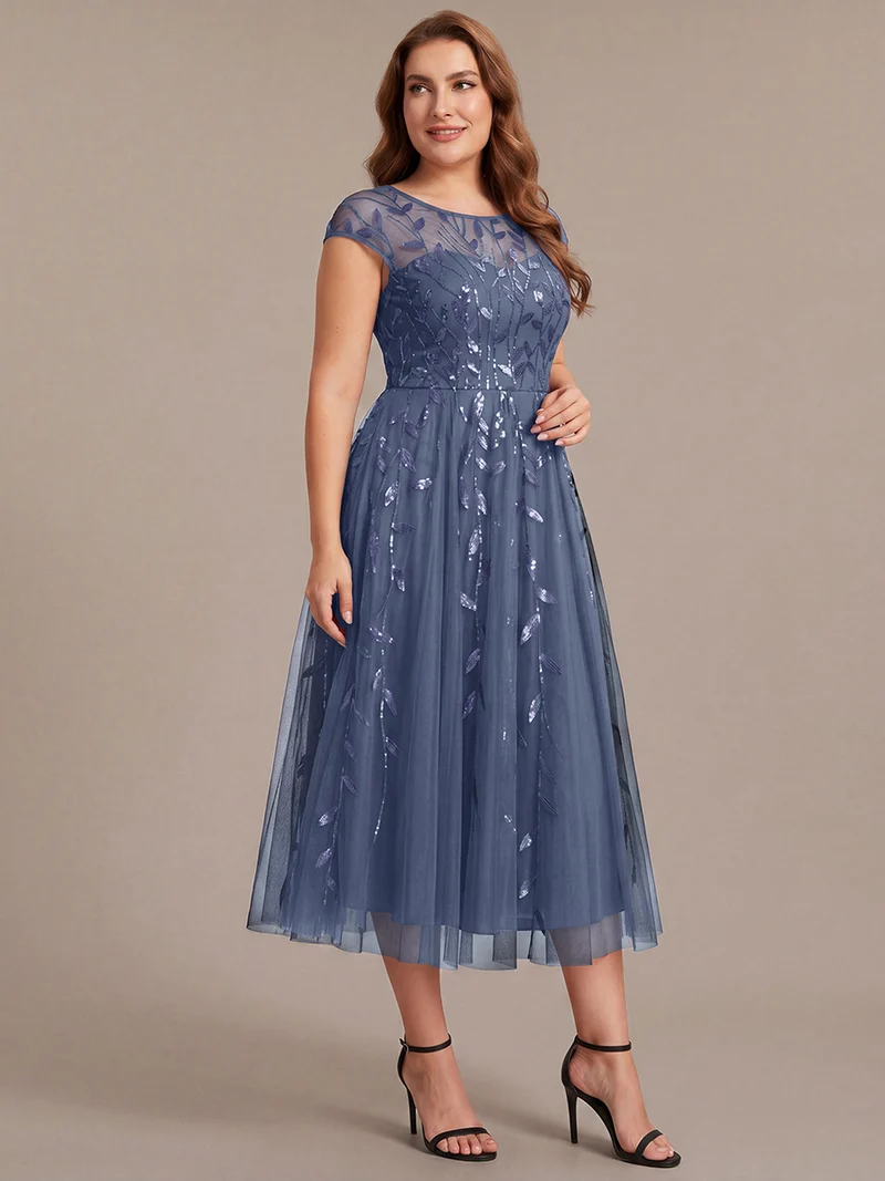 Robe invitée mariage grande taille à paillettes coupe trapèze