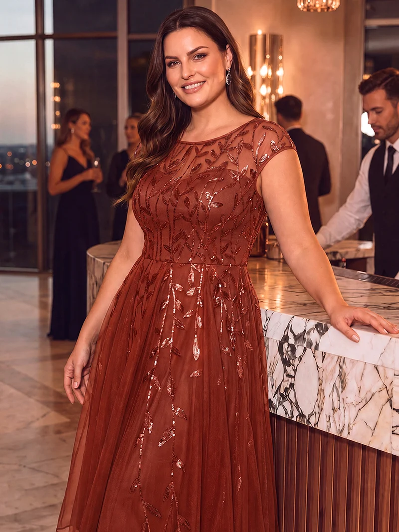 Robe invitée mariage grande taille à paillettes coupe trapèze