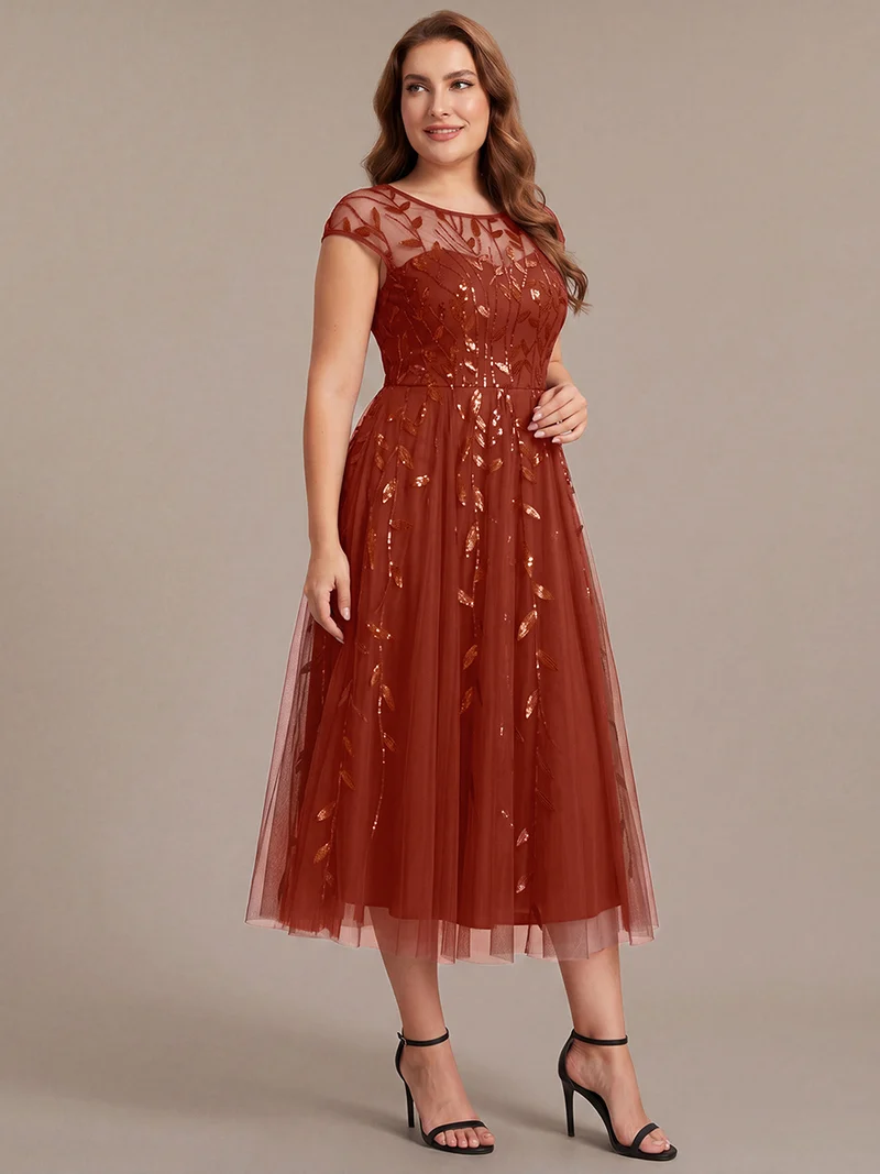Robe invitée mariage grande taille à paillettes coupe trapèze