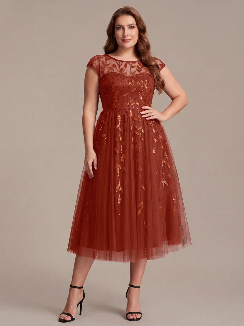 Robe invitée mariage grande taille à paillettes coupe trapèze