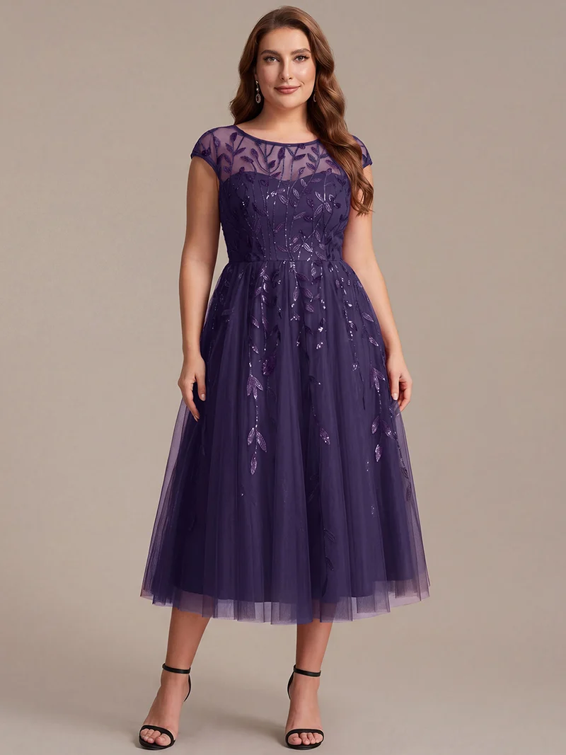 Robe invitée mariage grande taille à paillettes coupe trapèze