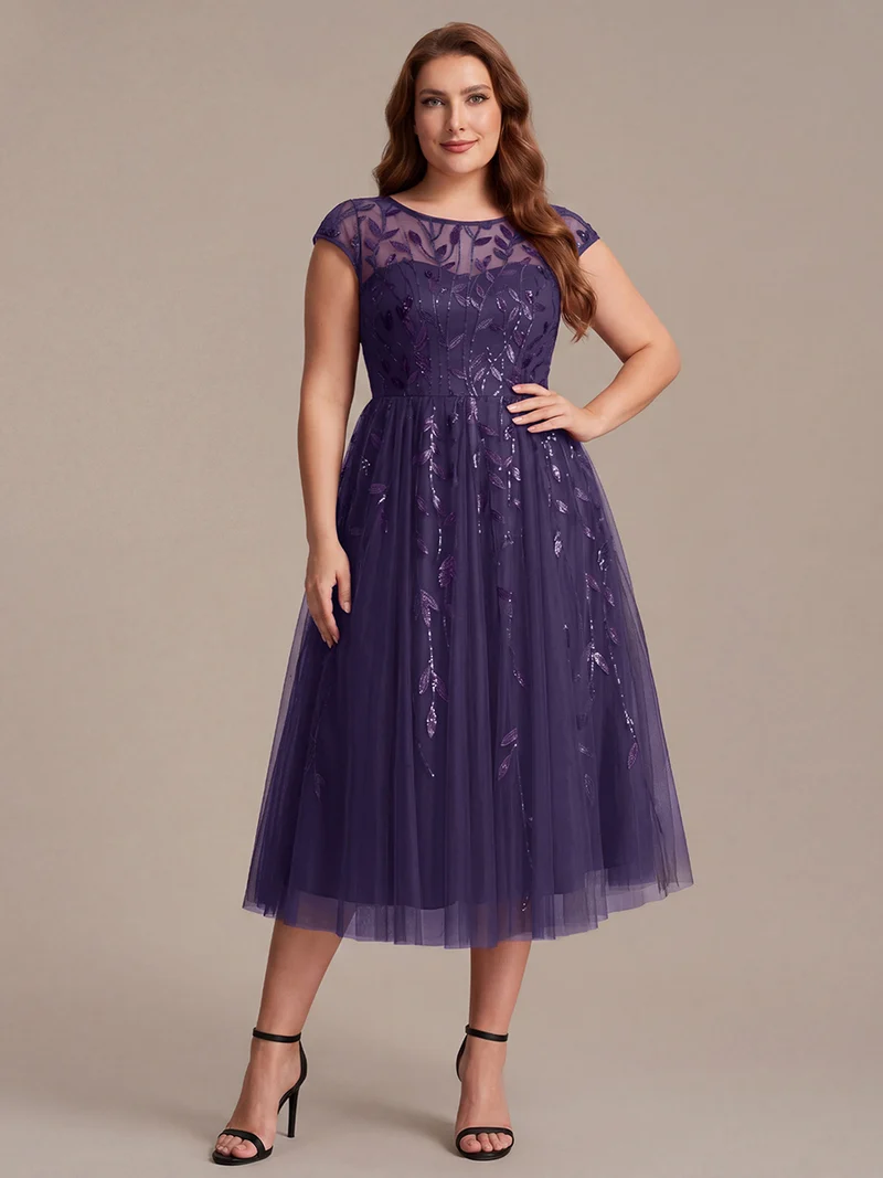 Robe invitée mariage grande taille à paillettes coupe trapèze