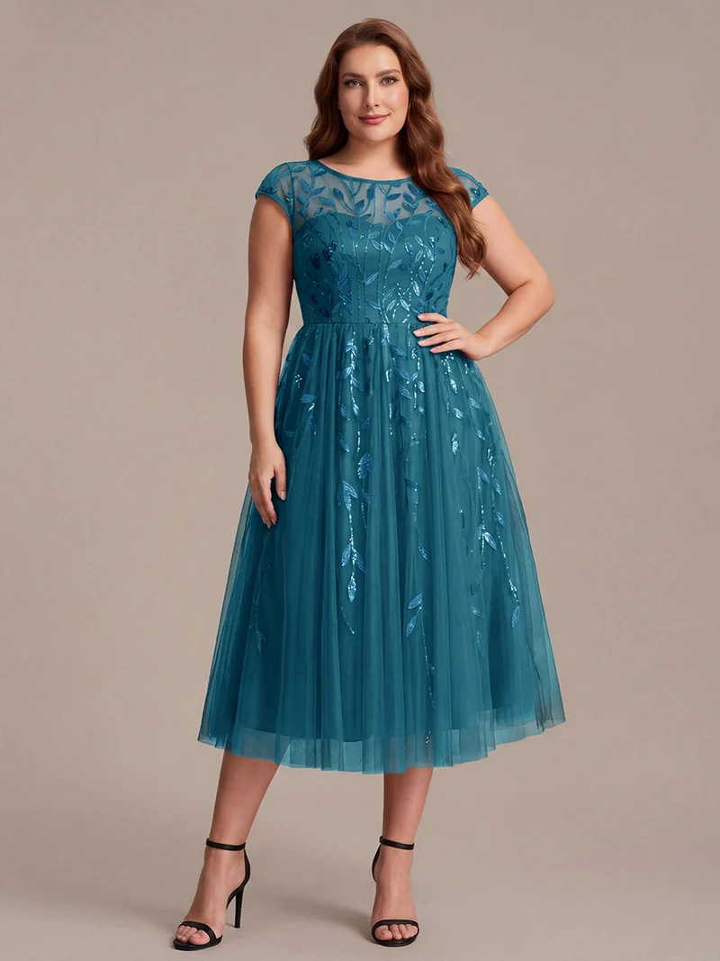 Robe invitée mariage grande taille à paillettes coupe trapèze