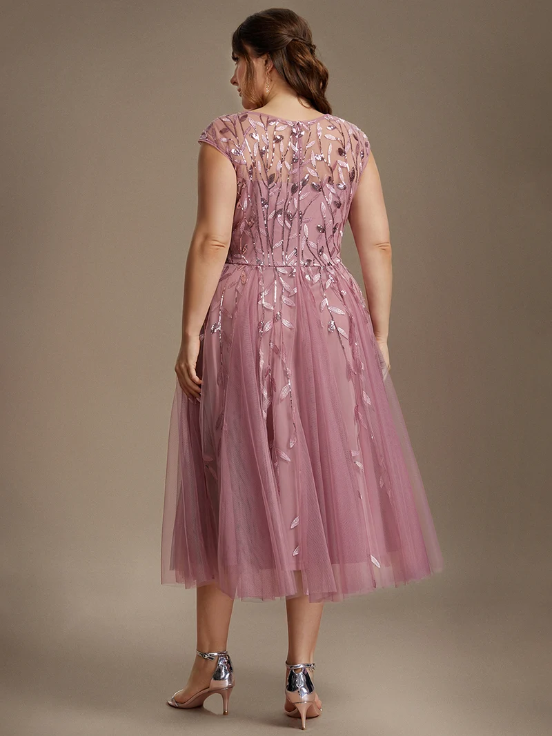 Robe invitée mariage grande taille à paillettes coupe trapèze