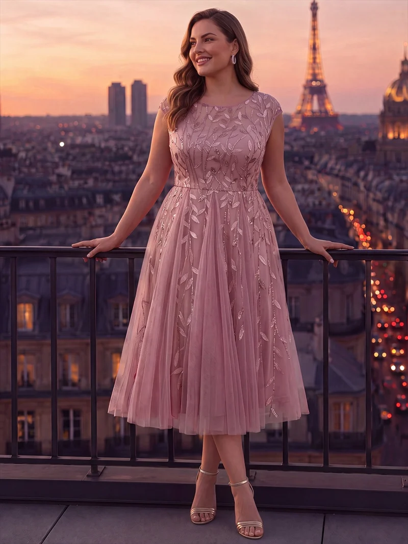 Robe invitée mariage grande taille à paillettes coupe trapèze