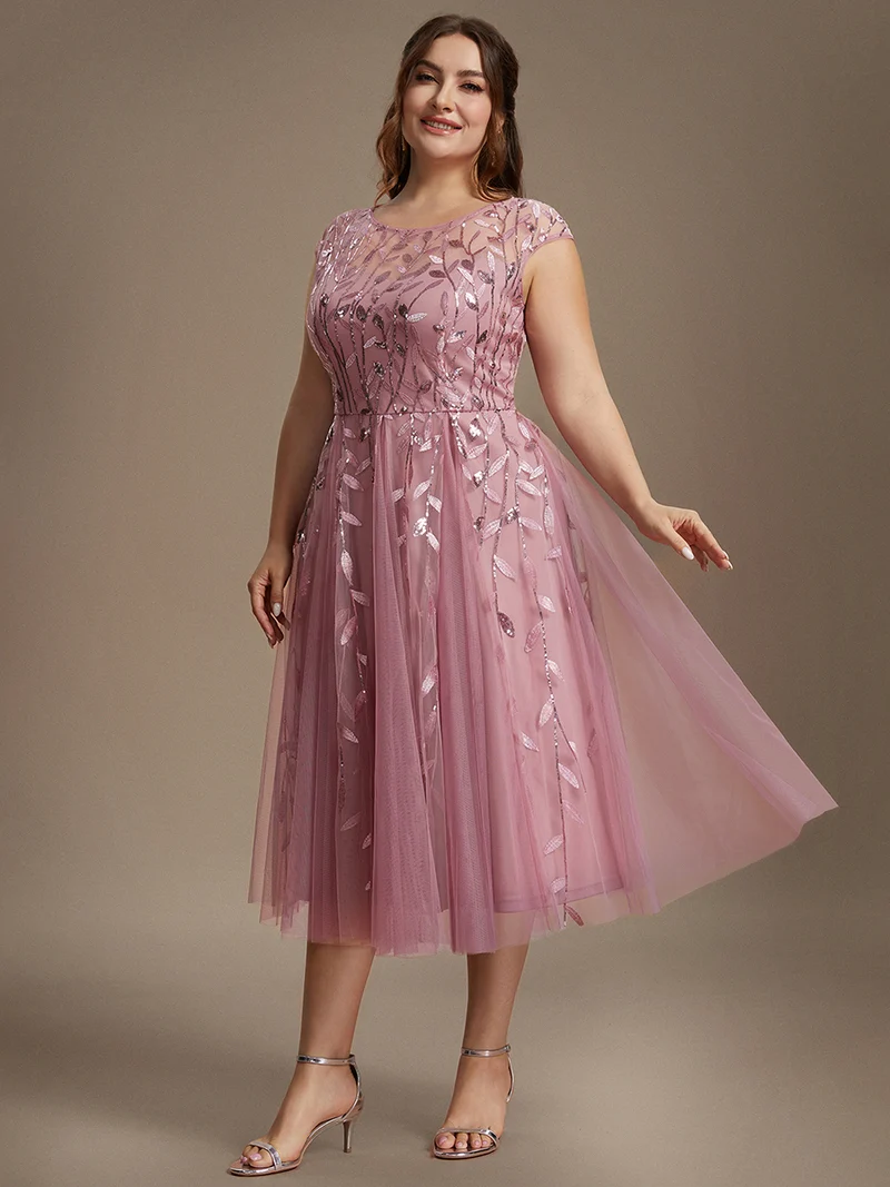 Robe invitée mariage grande taille à paillettes coupe trapèze