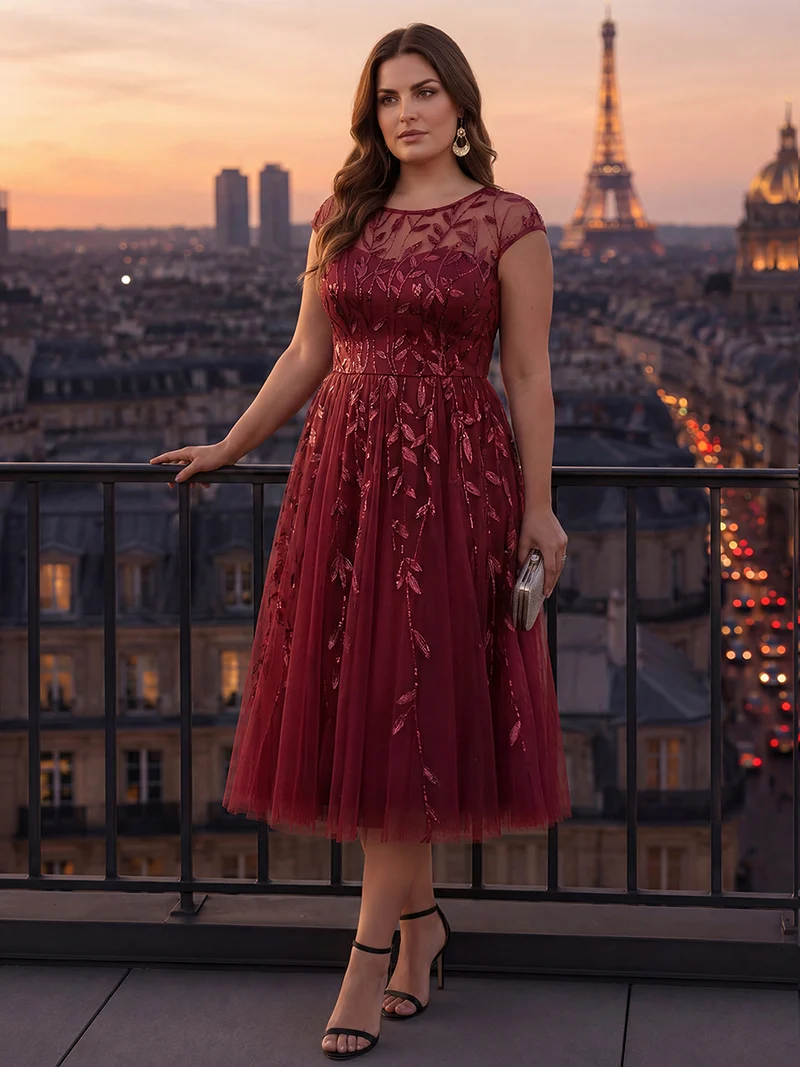 Robe invitée mariage grande taille à paillettes coupe trapèze