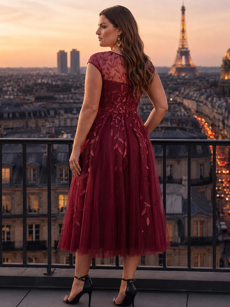 Robe invitée mariage grande taille à paillettes coupe trapèze