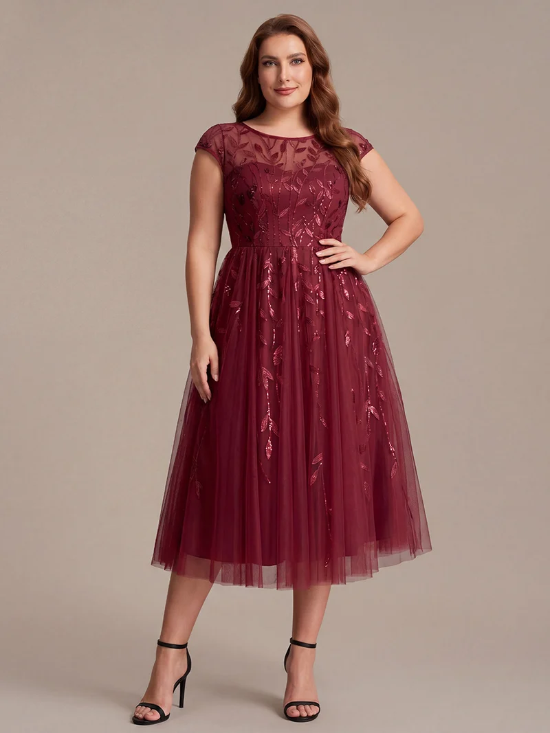 Robe invitée mariage grande taille à paillettes coupe trapèze