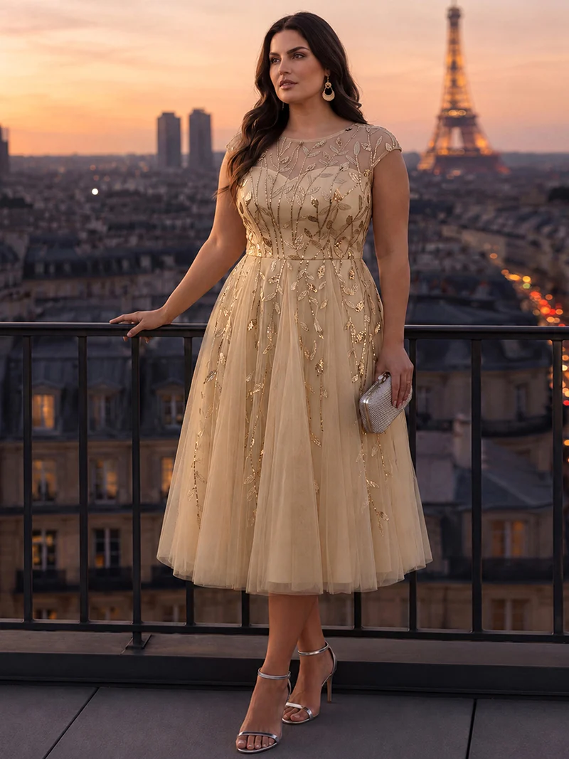 Robe invitée mariage grande taille à paillettes coupe trapèze
