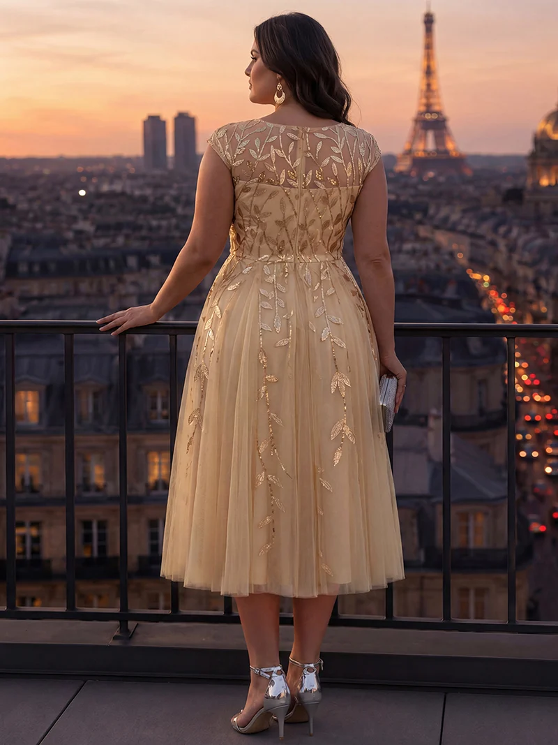 Robe invitée mariage grande taille à paillettes coupe trapèze