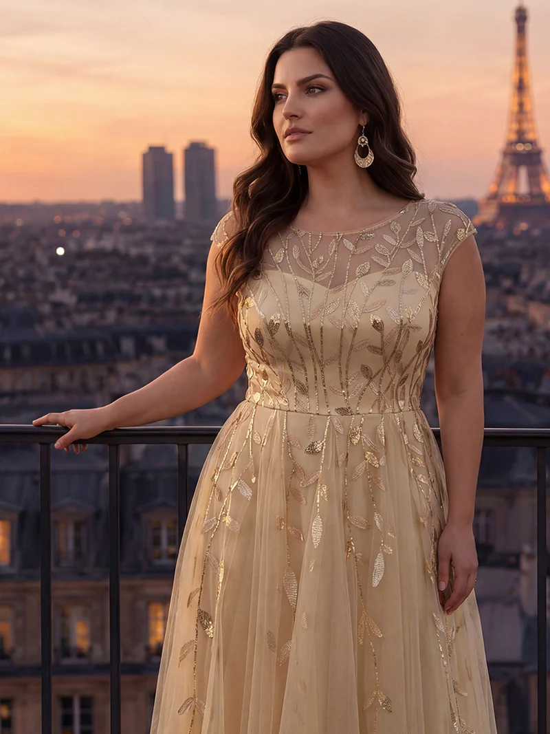 Robe invitée mariage grande taille à paillettes coupe trapèze